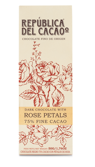 Chocolate Negro 75% Cacao con Pétalos de Rosa